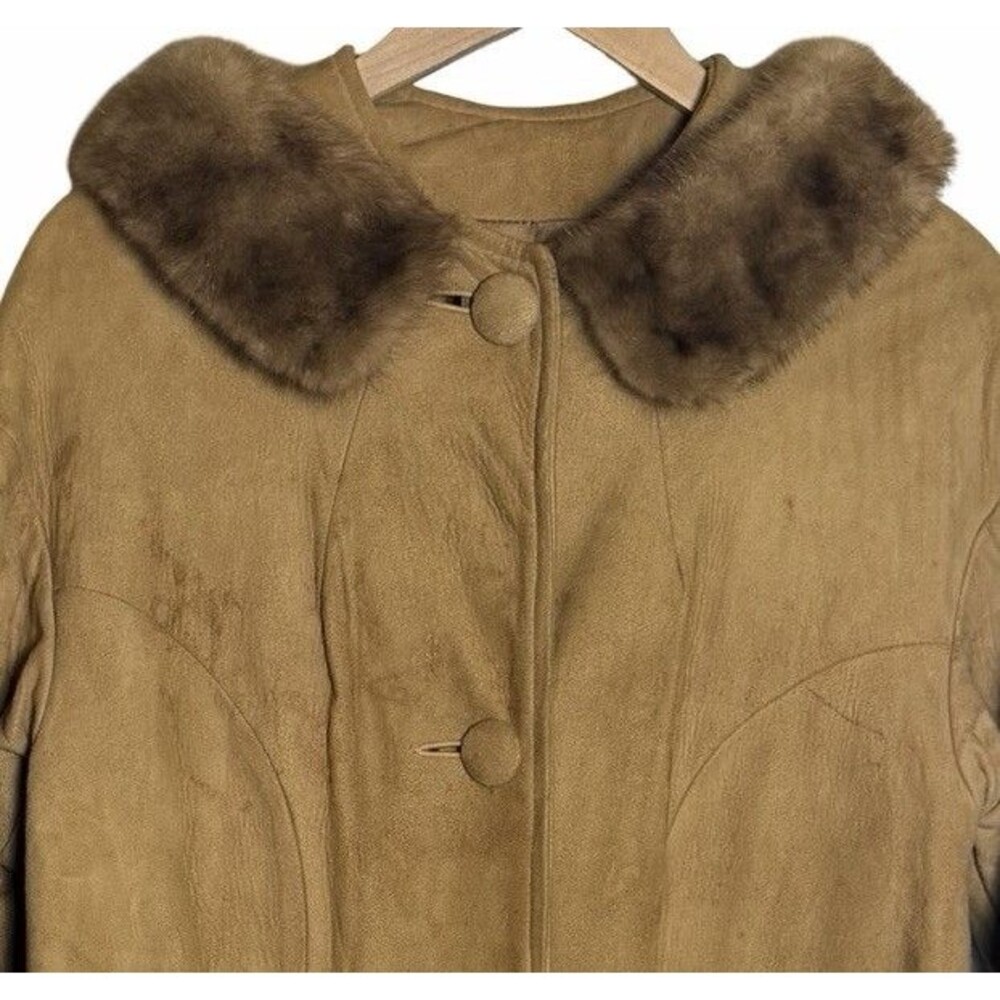 Vintage Suede Mink Collar Coat 1950s-1960s Mod Bohemian Chic SEE PICS IMPERFECT